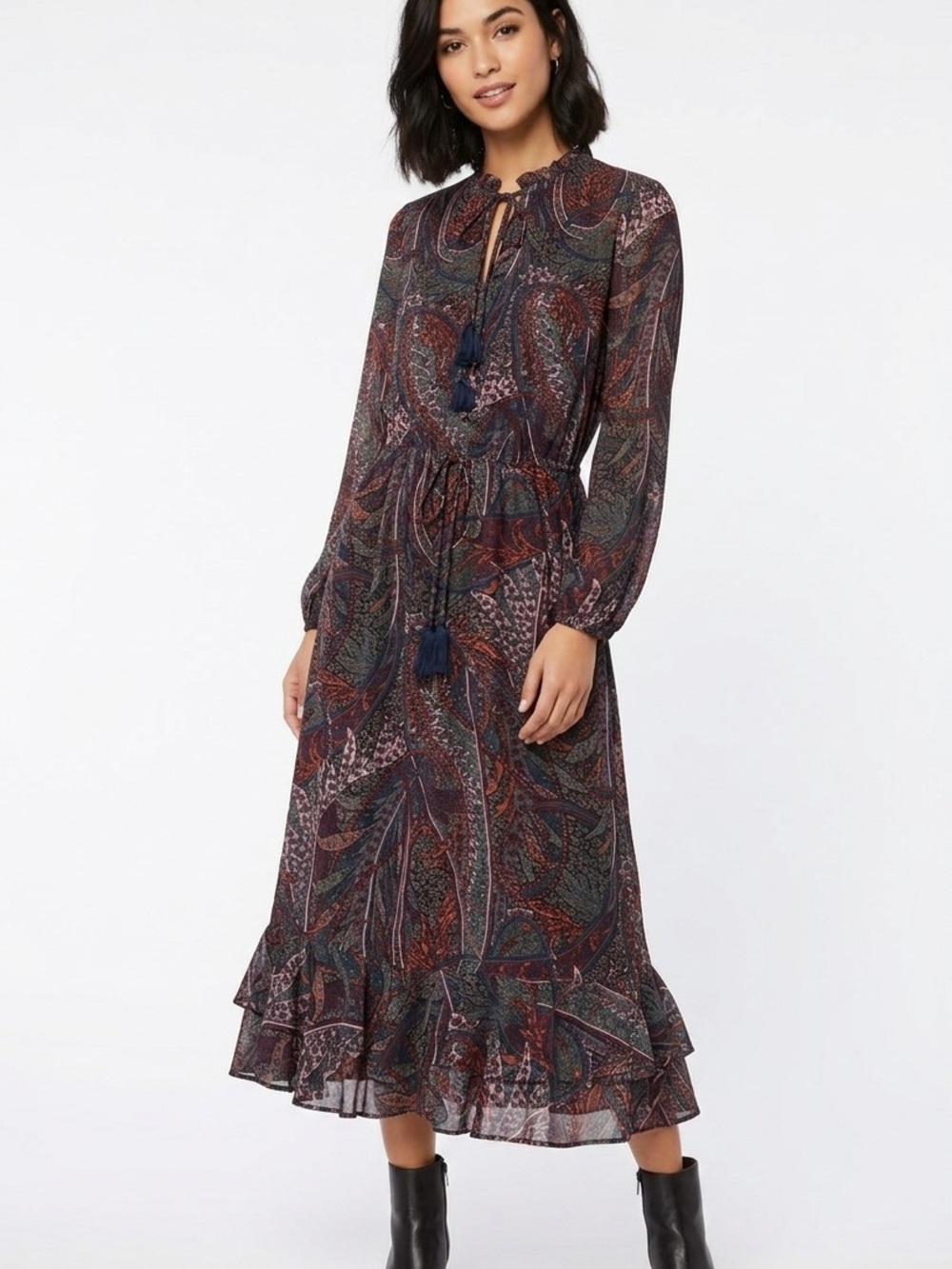 Vanessa Bruno Paisley Maxi Dress in Navy and Rust